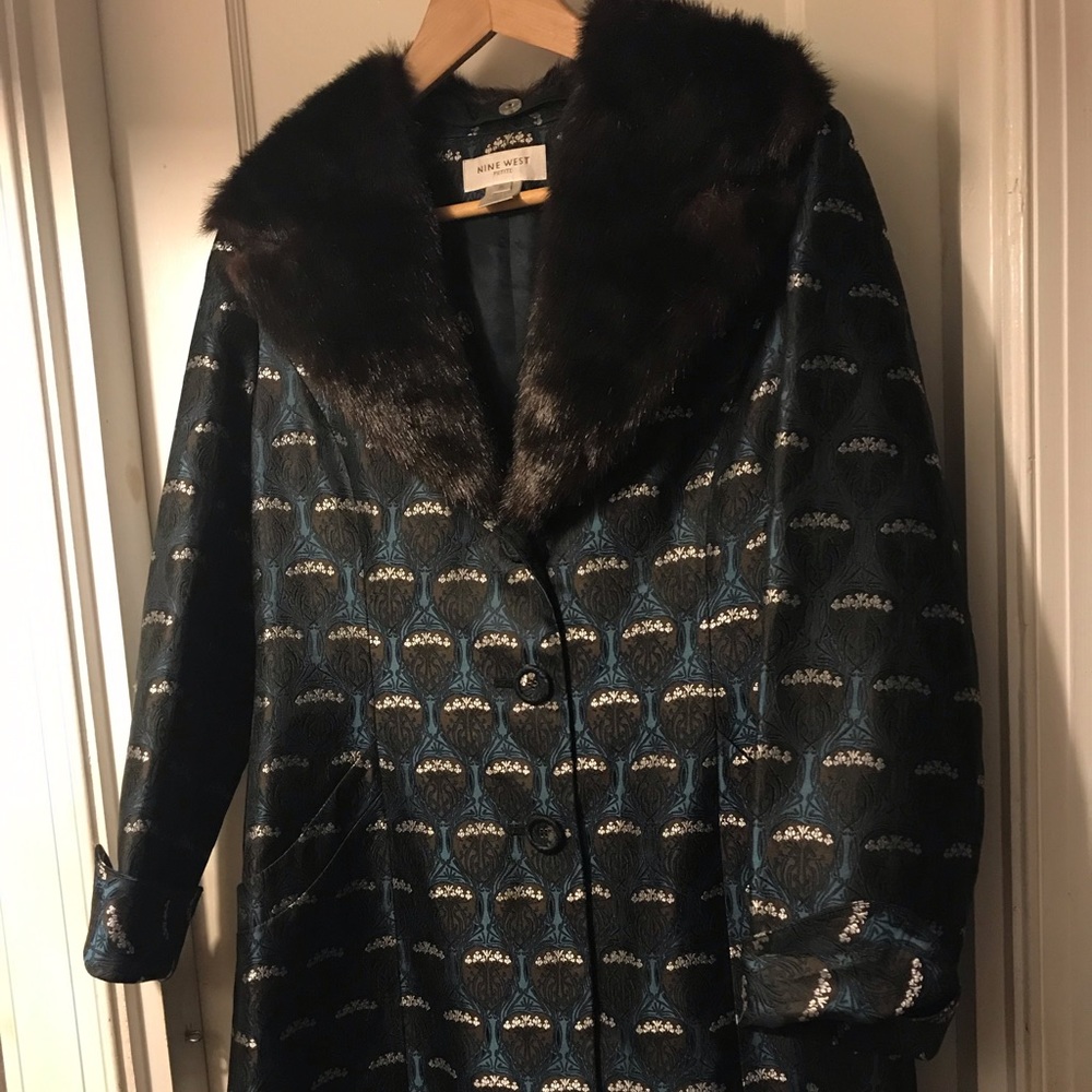 VINTAGE Faux Fur Silk Dress Coat